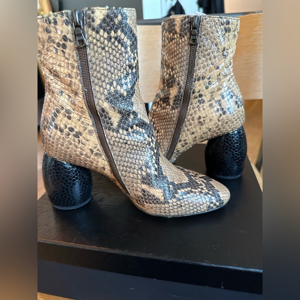 Dries Van Noten Beige Snake Leather Ankle Boots, Size 37